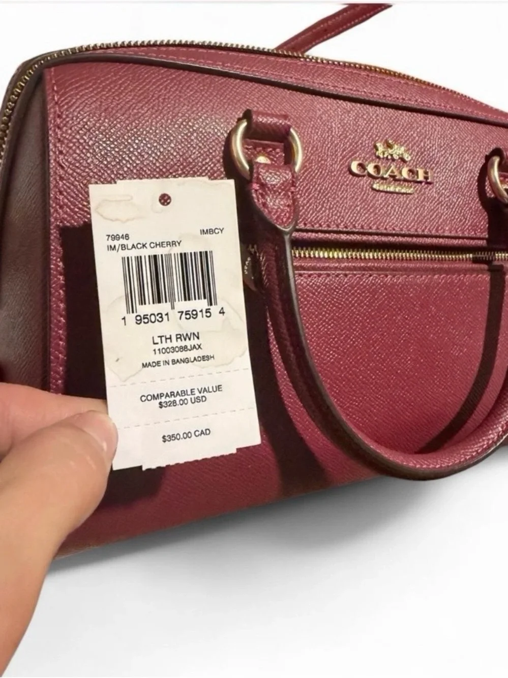 Coach Burgundy Leather Rowan Satchel with Gold Hardware